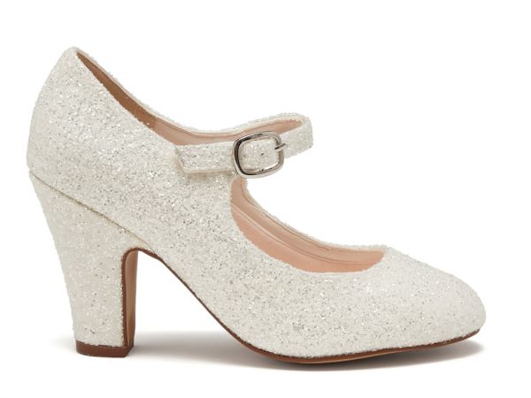 Madeline - Ivory Snow Glitter Mary Jane Wedding Shoes - Side