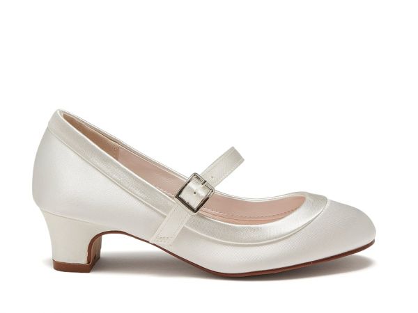 Maisie - Ivory Satin Flower Girl Shoes - Side