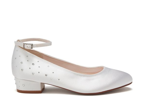 Maple - White Satin Diamante Communion Shoes - Side