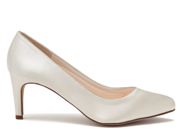 Stella - Ivory Satin & Silver Shimmer Court Shoes - Side
