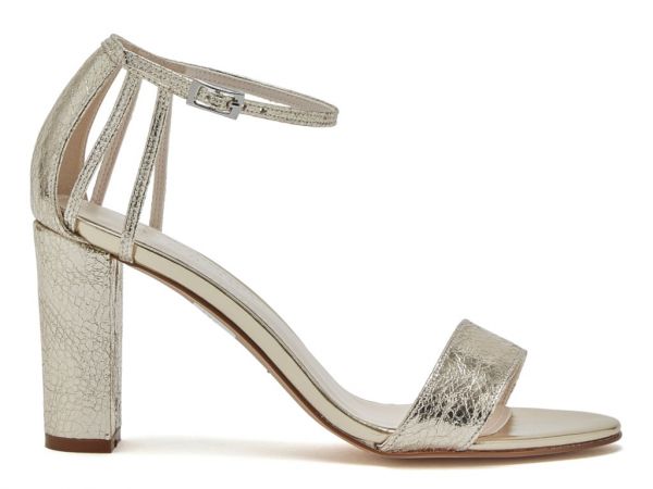 Talia Crackled Gold Block Heel High Sandals - Side