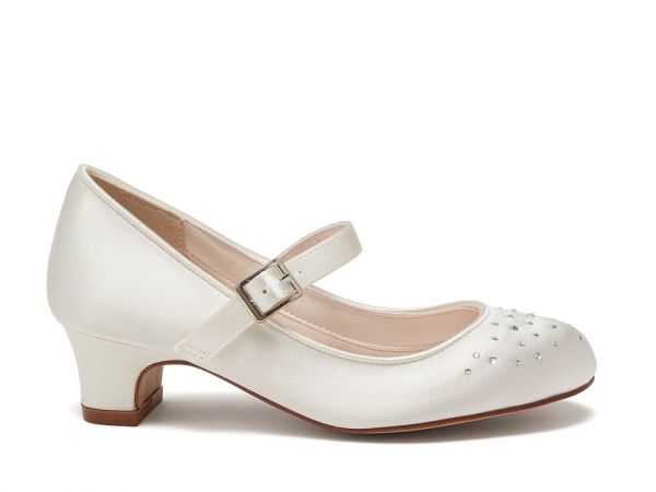 Verity - Ivory Satin Girls Bridesmaid Shoes - Side