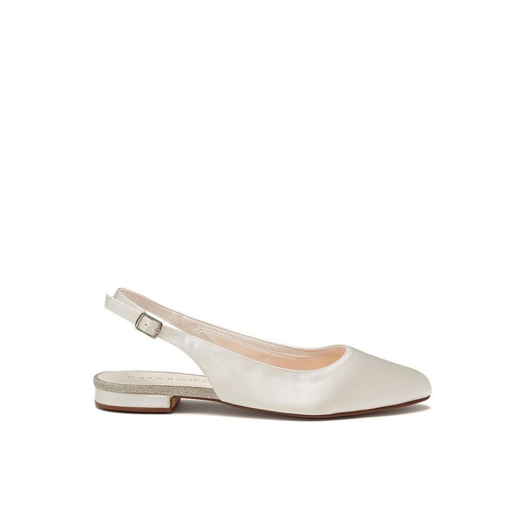Alise - Ivory Satin Slingback Wedding Flats - Side