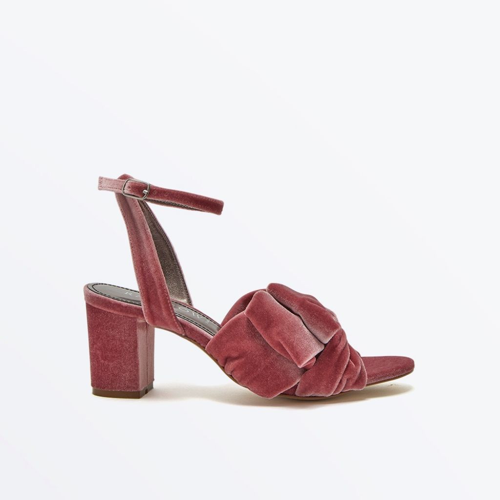 Arabella Blush Velvet Block Heel Mid Sandal Rainbow Club