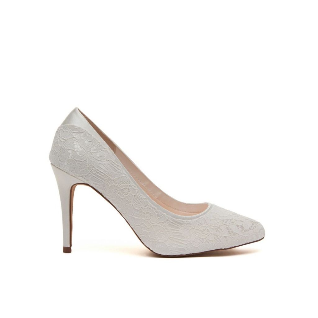 Billie Ivory Lace Wedding Court Shoes - Side
