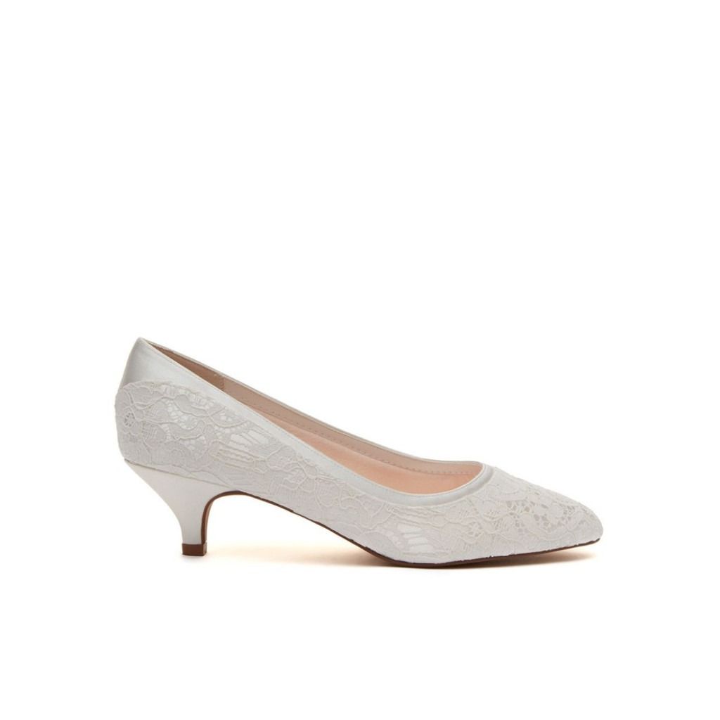 Bobbie - Ivory Satin & Luxury Lace Bridal Court Shoe - Side