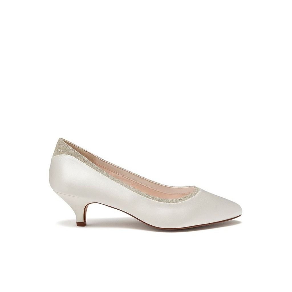 Bobbie - Ivory Shimmer Low Heel Wedding Shoes - Side