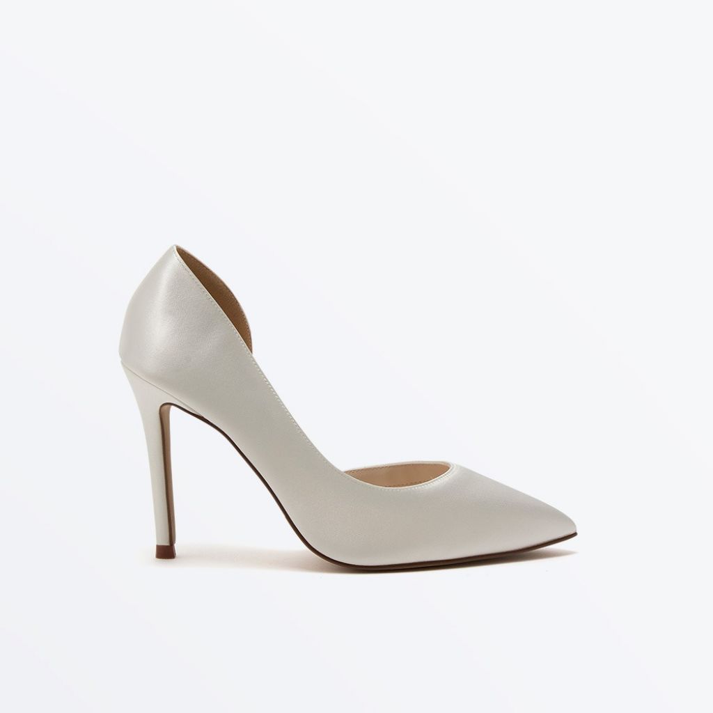 Camila - Ivory Satin Stiletto Heel Wedding Court Shoes - Side View