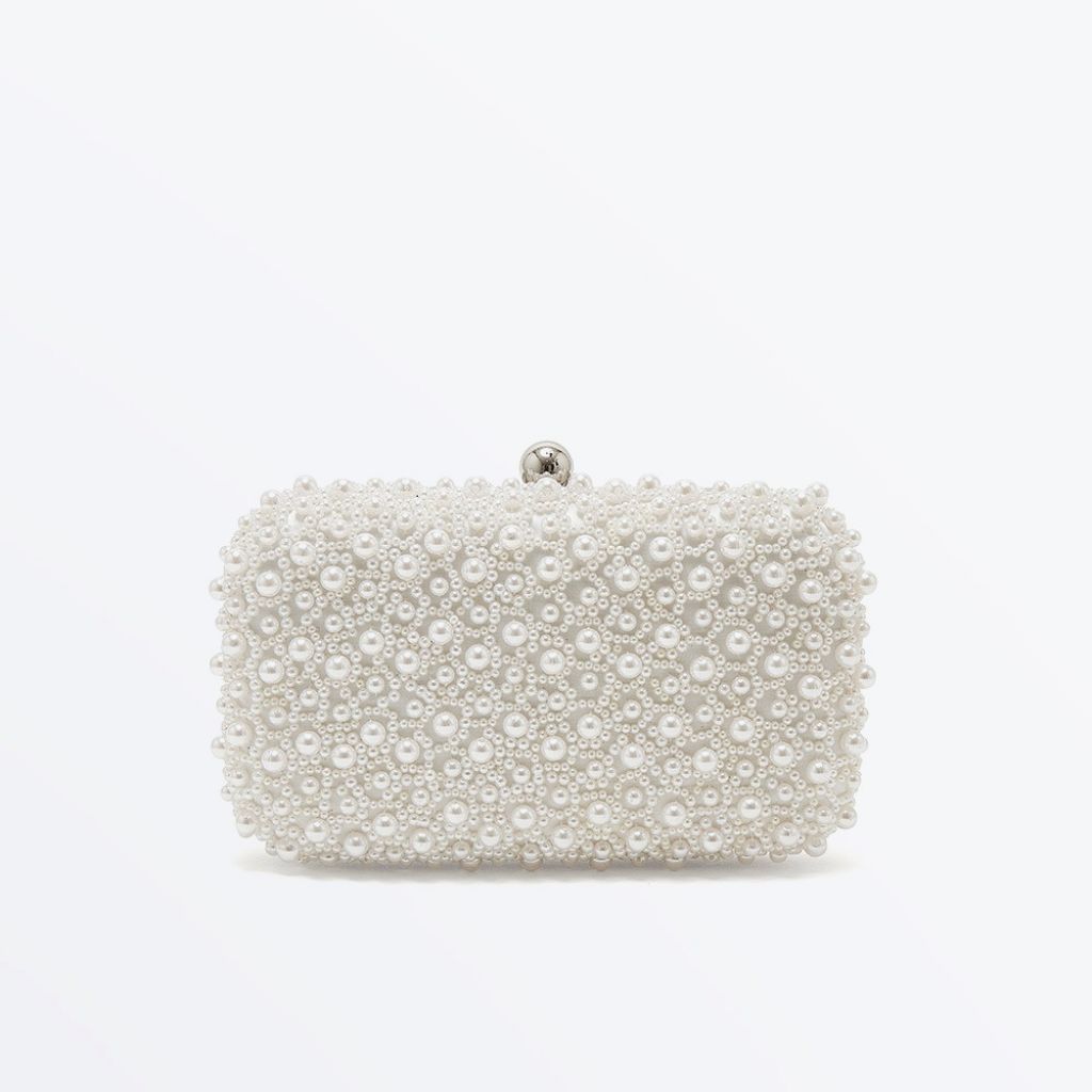 Cora - Ivory Pearl Detail Bridal Clutch Bag - Front