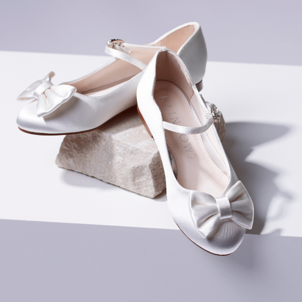 Binx Ivory Satin Girls Wedding Ballet Flat Rainbow Club