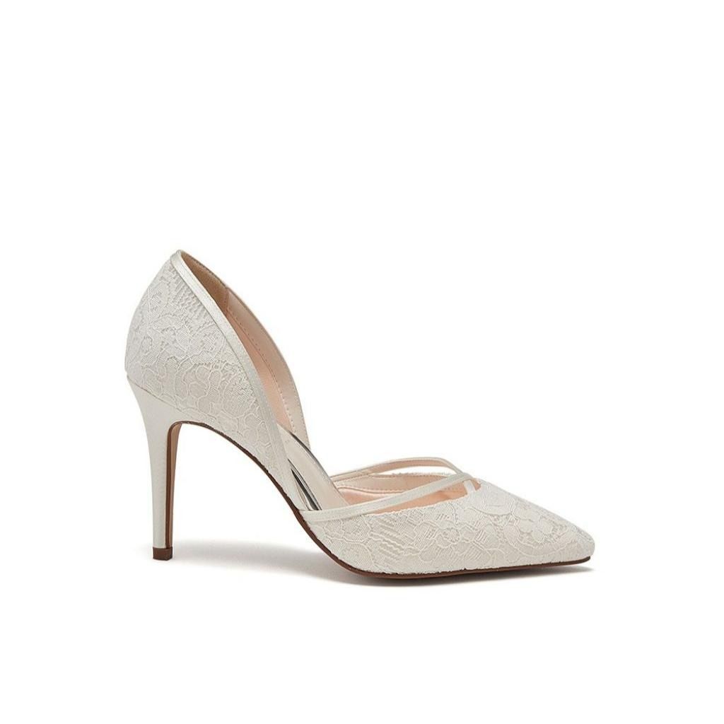 Georgia - Ivory Lace Bridal Court Shoes - Side