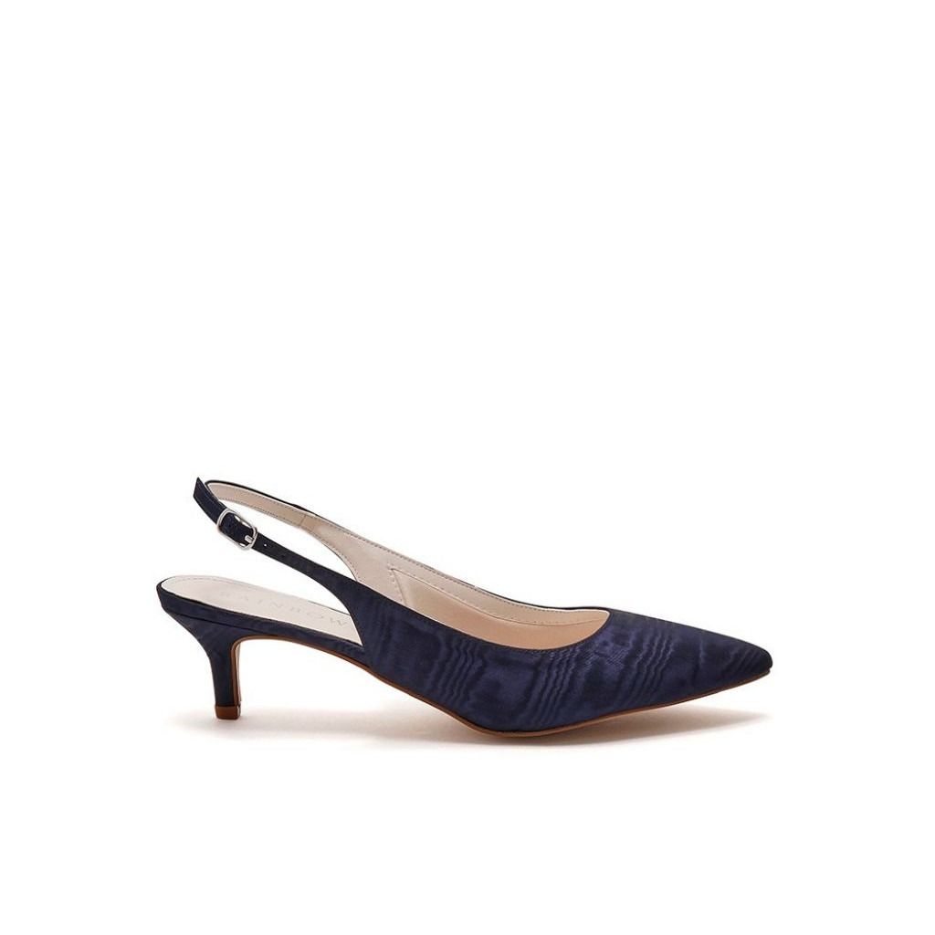 Joni Navy Moiré Wedding Slingback Shoes - Side