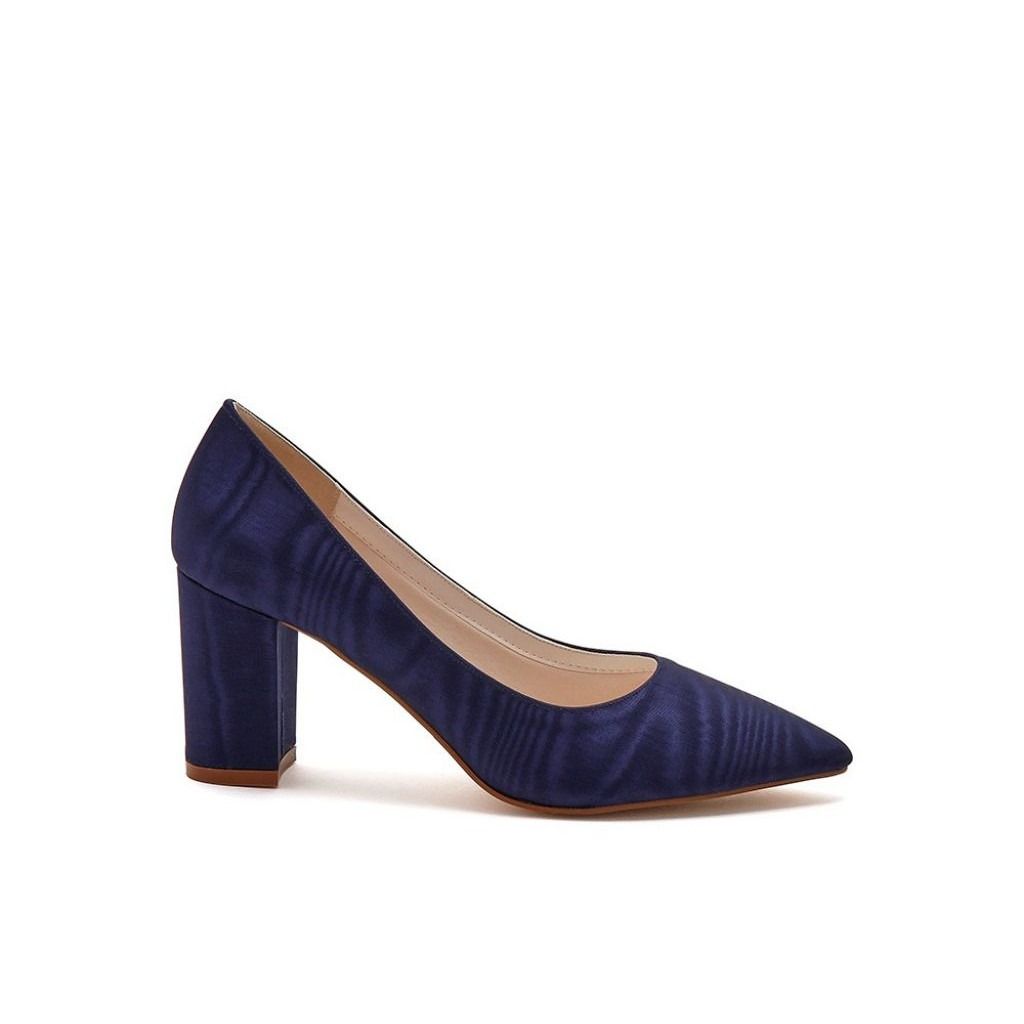 Maeve Navy Moiré Wedding Court Shoes - Side