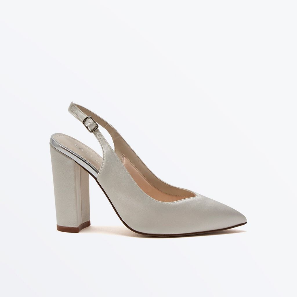 Natalia - Ivory Satin High Block Heel Wedding Slingbacks - Side View
