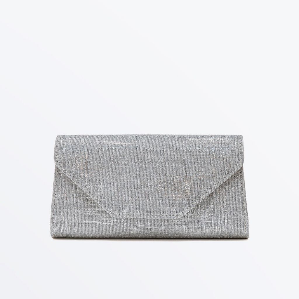 Saskia - Silver Metallic Clutch Bag - Front