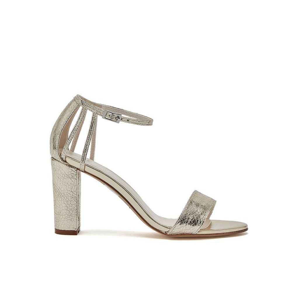 Talia Crackled Gold Block Heel High Sandals - Side