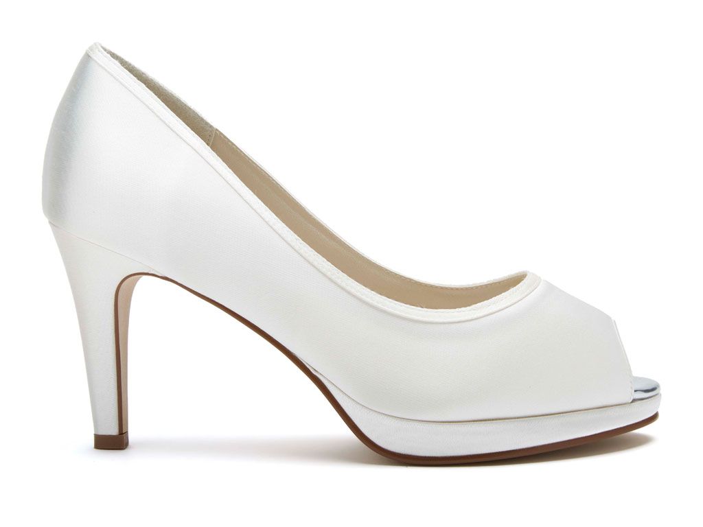 | Ivory Satin Peep Toe Shoes | Rainbow Club