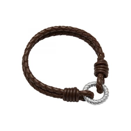Platted Dark Brown Leather Bracelet with Sterling Silver Clasp