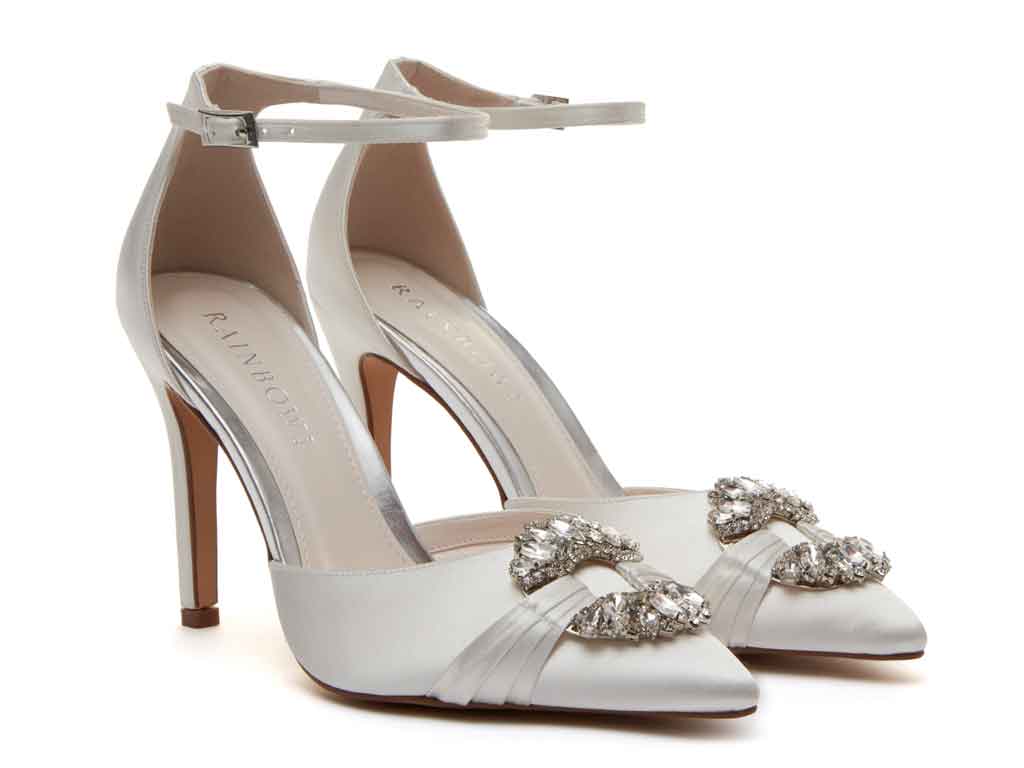 Filippa - Ivory Satin Ankle Strap Bridal Shoes - Front