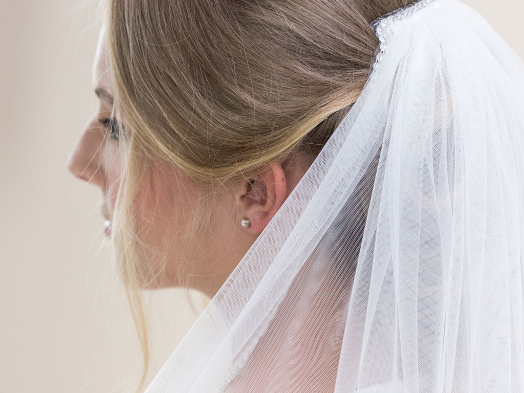 Flame - Diamante Edging Long Bridal Veil - Back