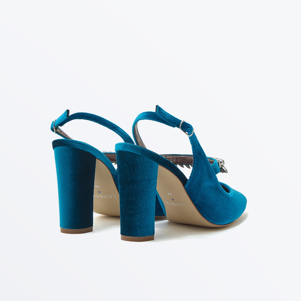 Freya Teal Velvet Wide Fit Slingback Shoe - Back