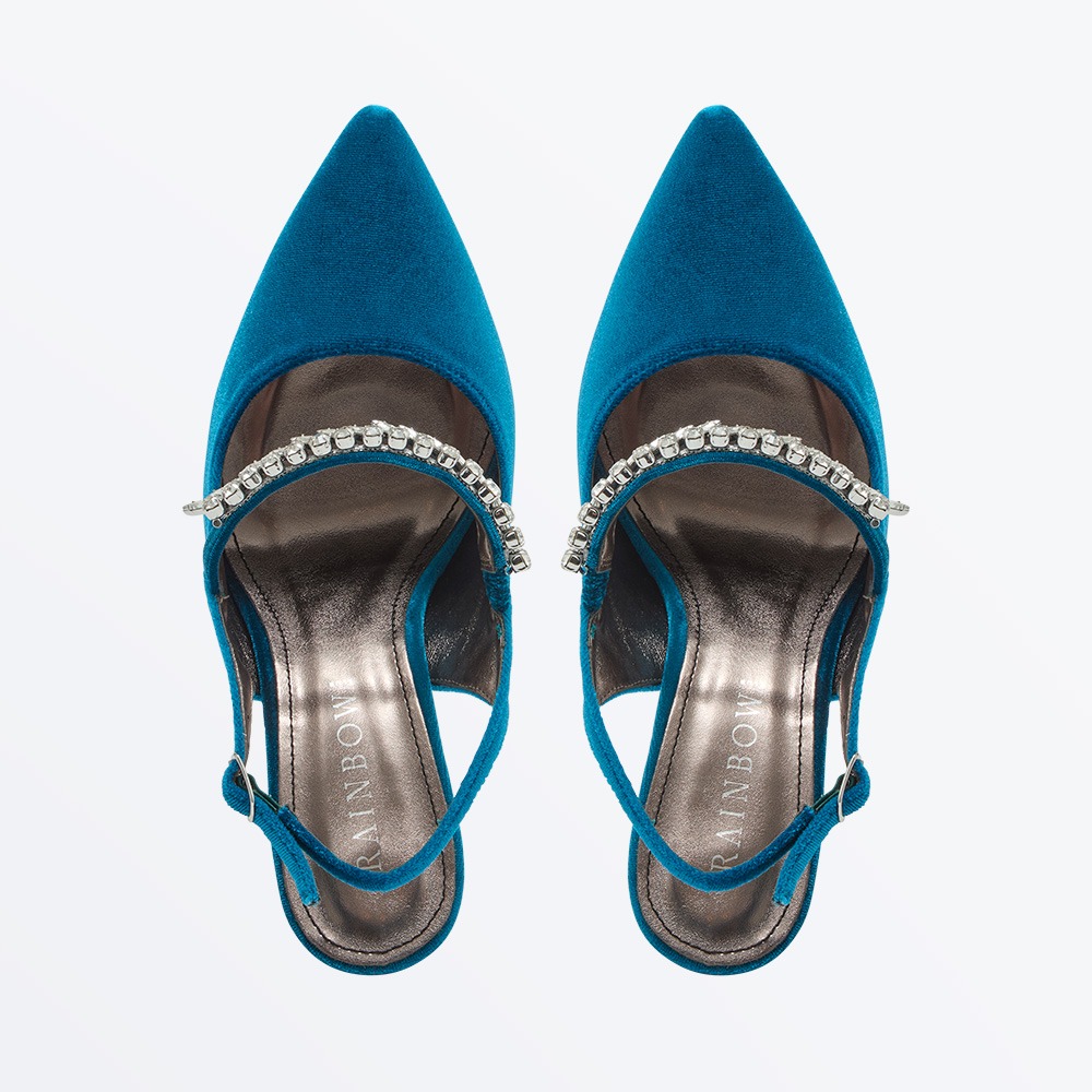 Freya Teal Velvet Wide Fit Slingback Shoe - Overhead