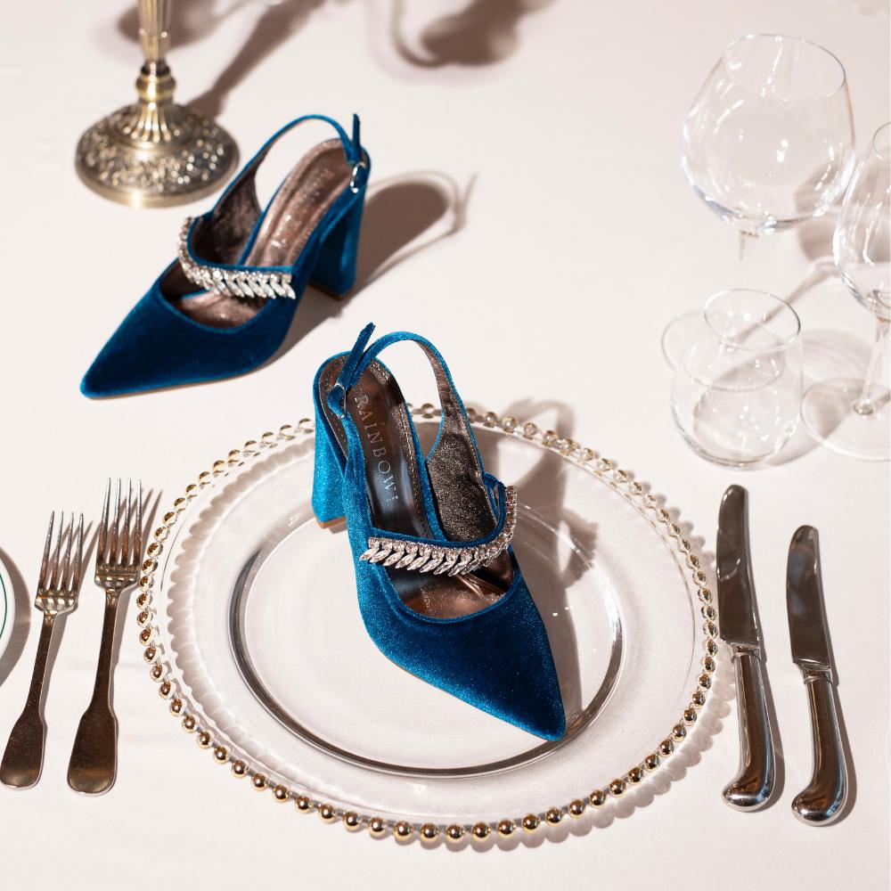 Freya Teal Velvet Wide Fit Slingback Shoe