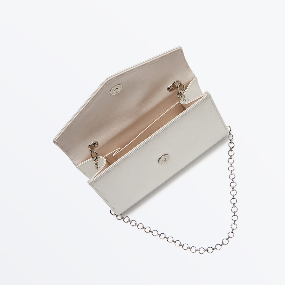 Glenda Ivory Satin Dyeable Bridal Clutch Bag - Inside View