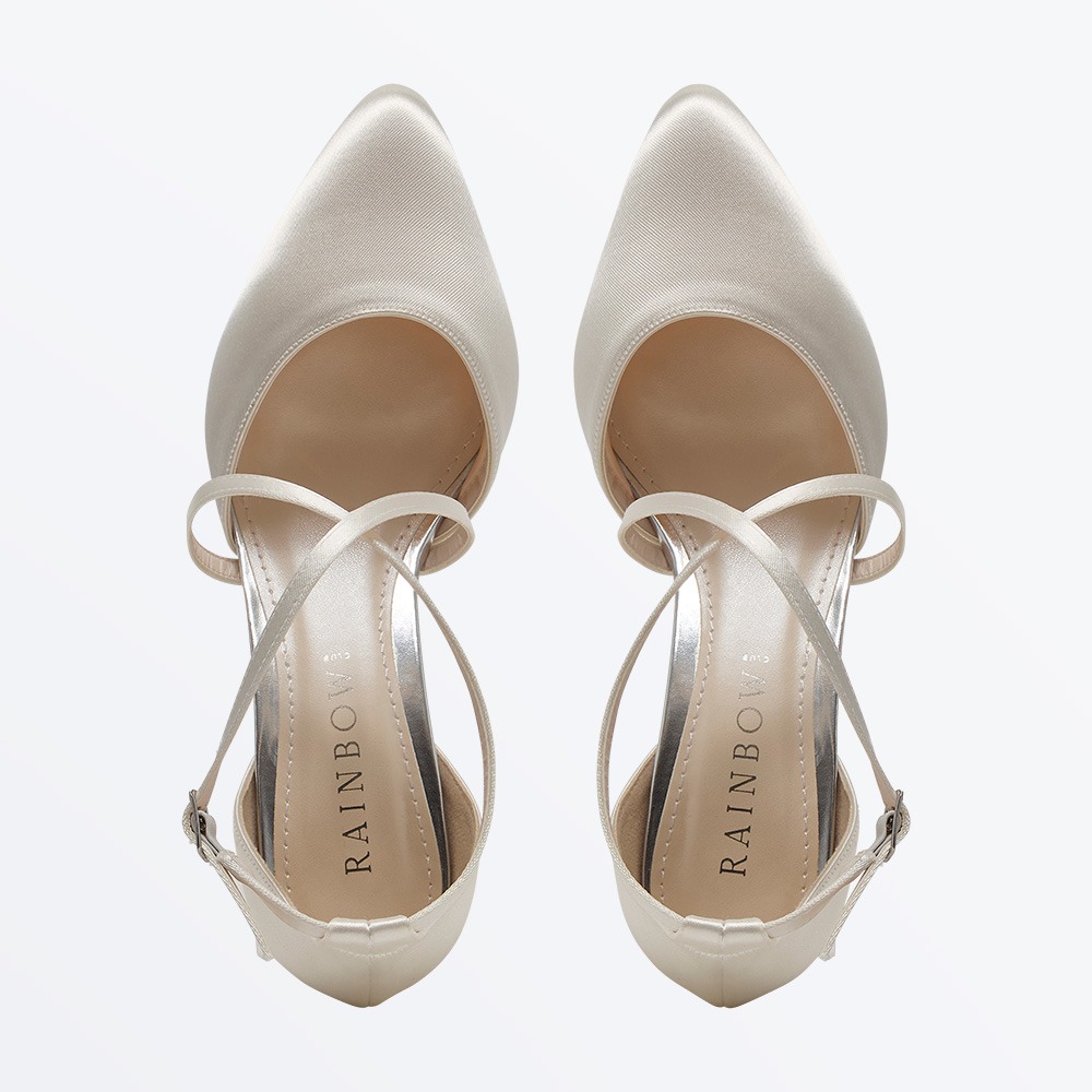 Hellen - Ivory Satin Comfortable Cross Strap Wedding Shoes - Overhead View