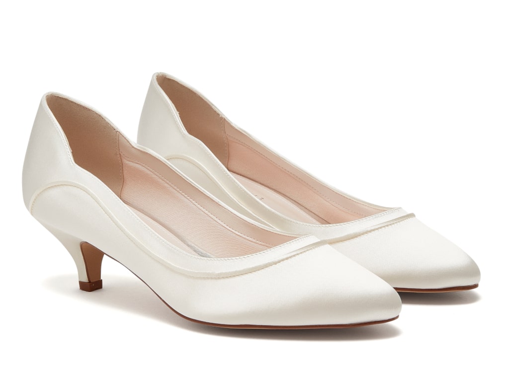 Hollie - Ivory Satin Low Heel Wedding Shoes - Front