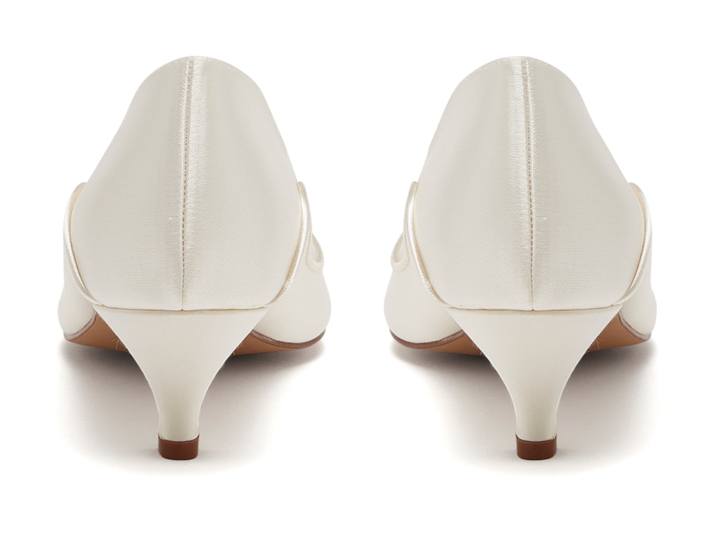 Hollie - Ivory Satin Low Heel Wedding Shoes - Back