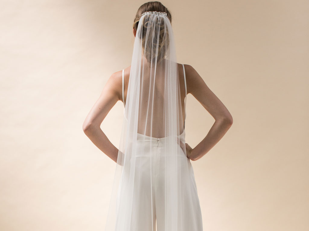 Indigo Embellished Comb Long Veil - Back