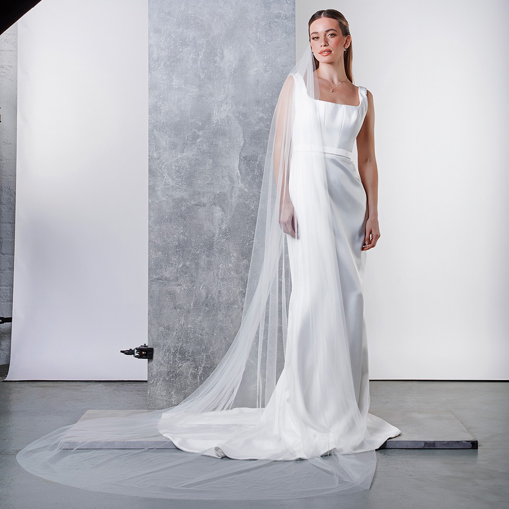 Indigo - Embellished Comb Long Wedding Veil - Length