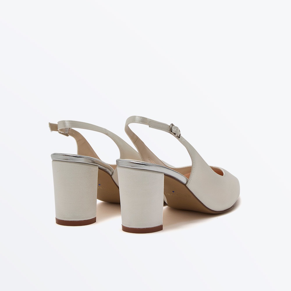 Ivy - Ivory Satin Block Heel Wedding Slingbacks - Back View