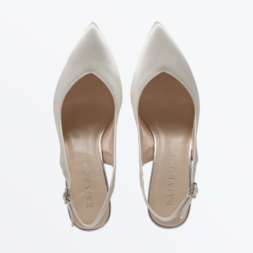 Ivy - Ivory Satin Block Heel Wedding Slingbacks - Overhead View