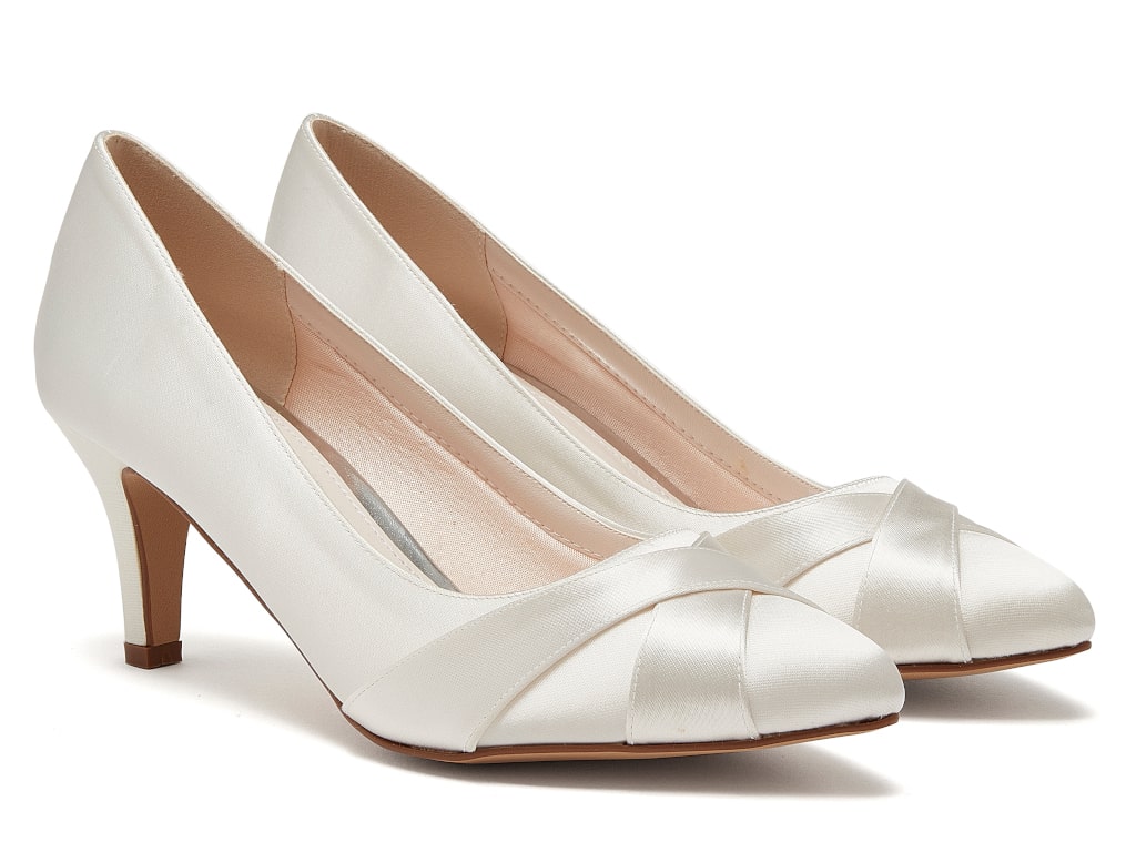 Lexi - Ivory Satin Wedding Court Shoes - Front