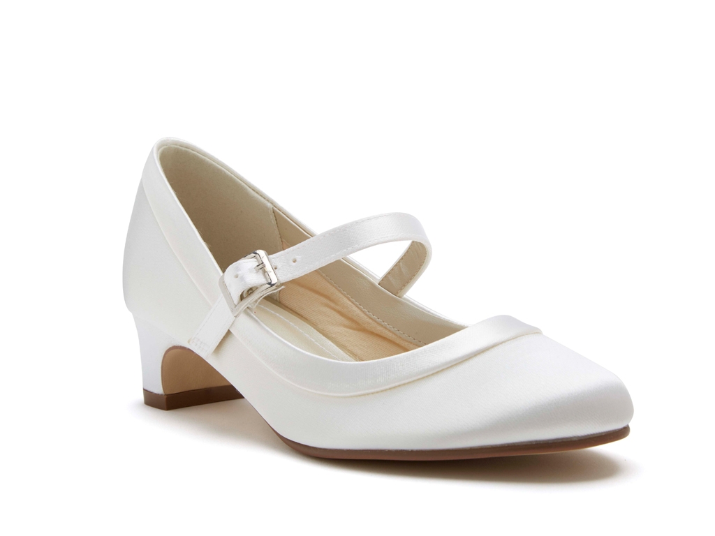 Maisie | White Satin Girls Communion Shoes - Rainbow Club