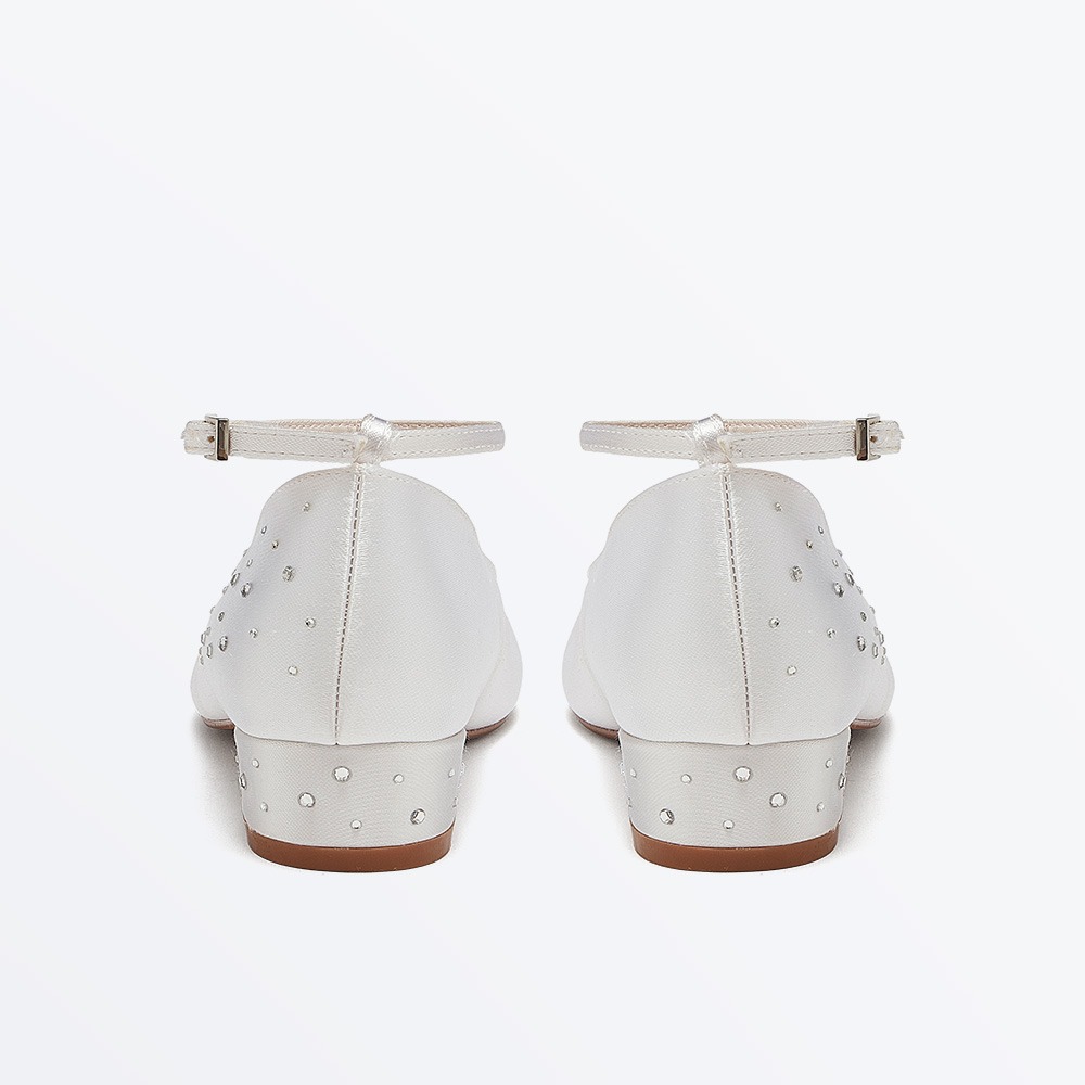 Maple - White Satin Diamante Communion Shoes - Back
