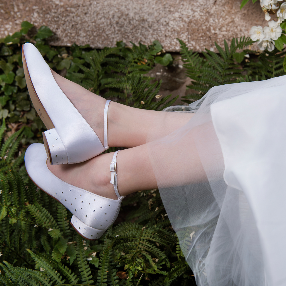 Maple - White Satin Diamante Communion Shoes