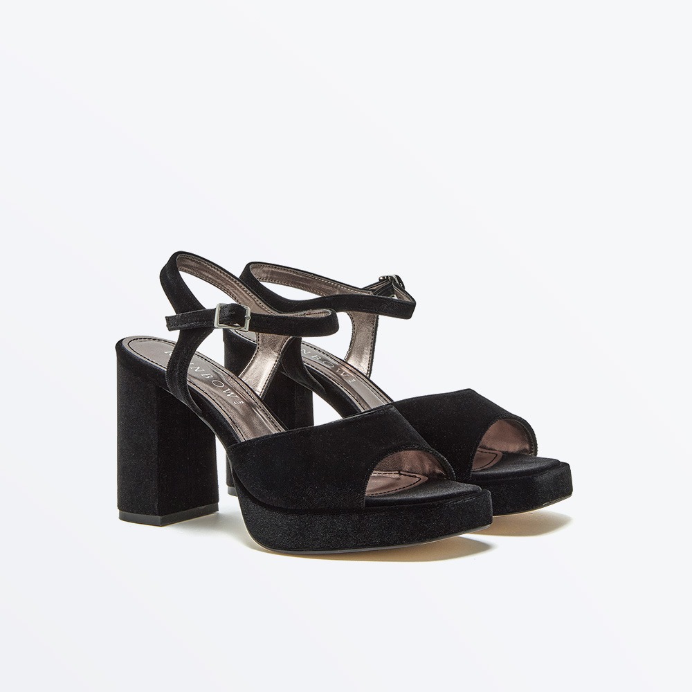 Nora Black Velvet Platform Heel Sandal - Front