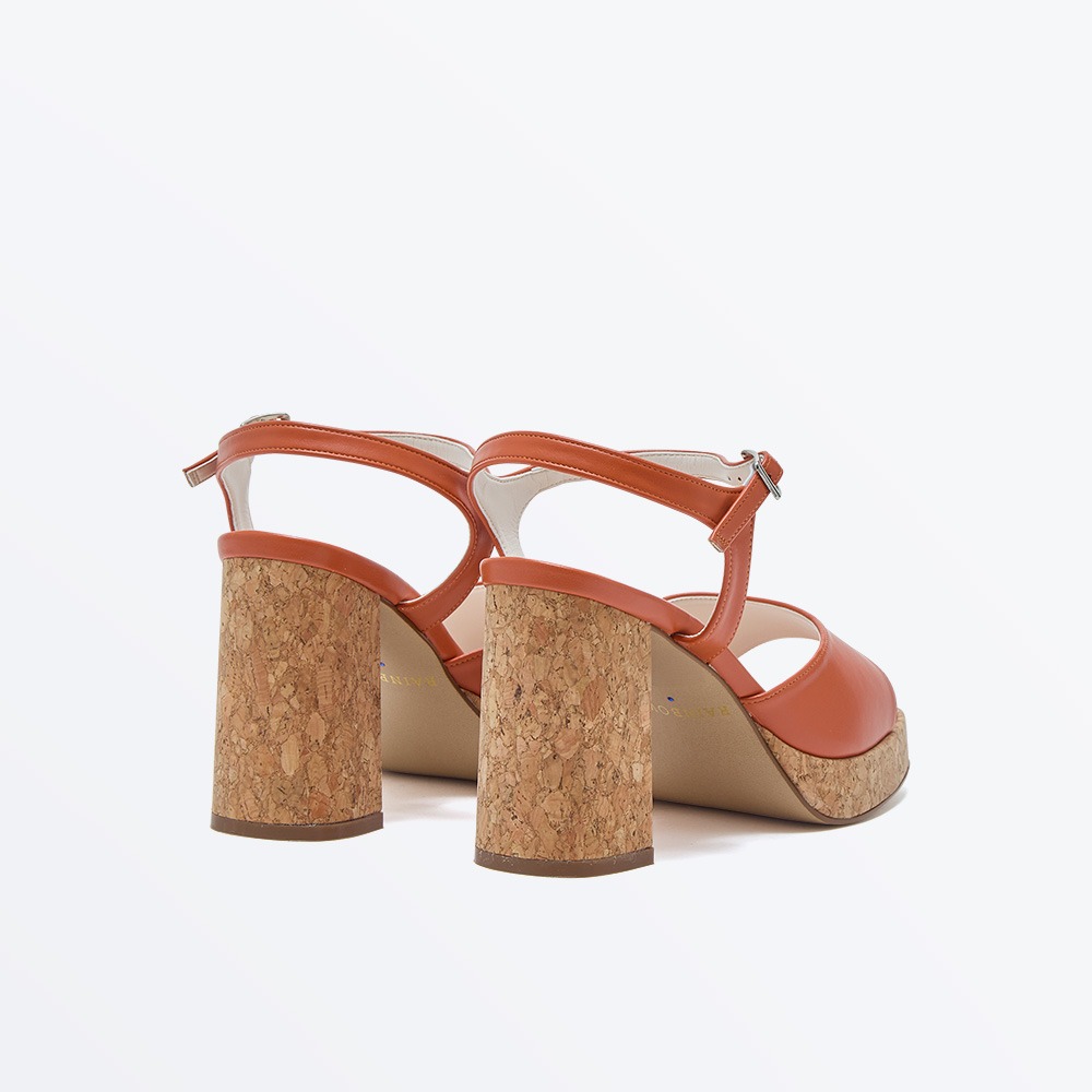 Nora - Sunset Orange Block Heel Cork Platform - Back