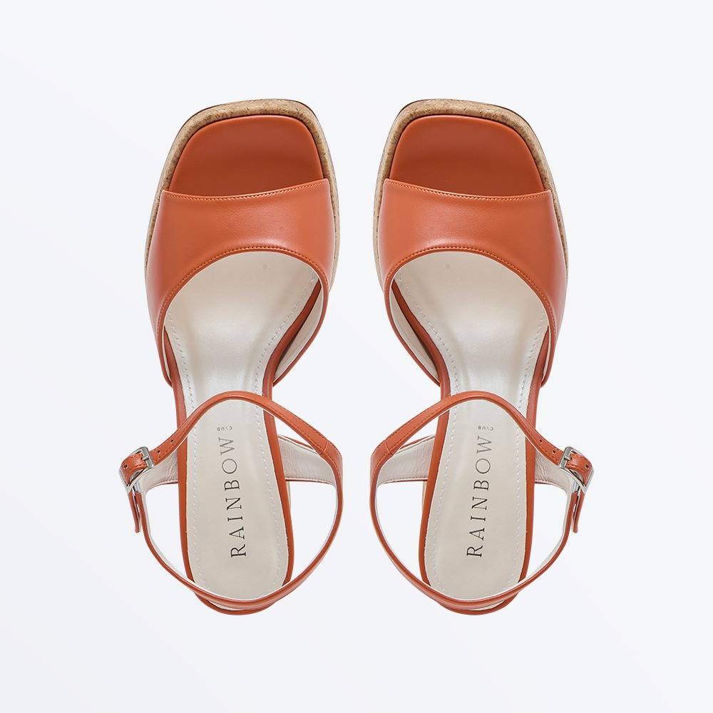 Nora - Sunset Orange Block Heel Cork Platform - Overhead