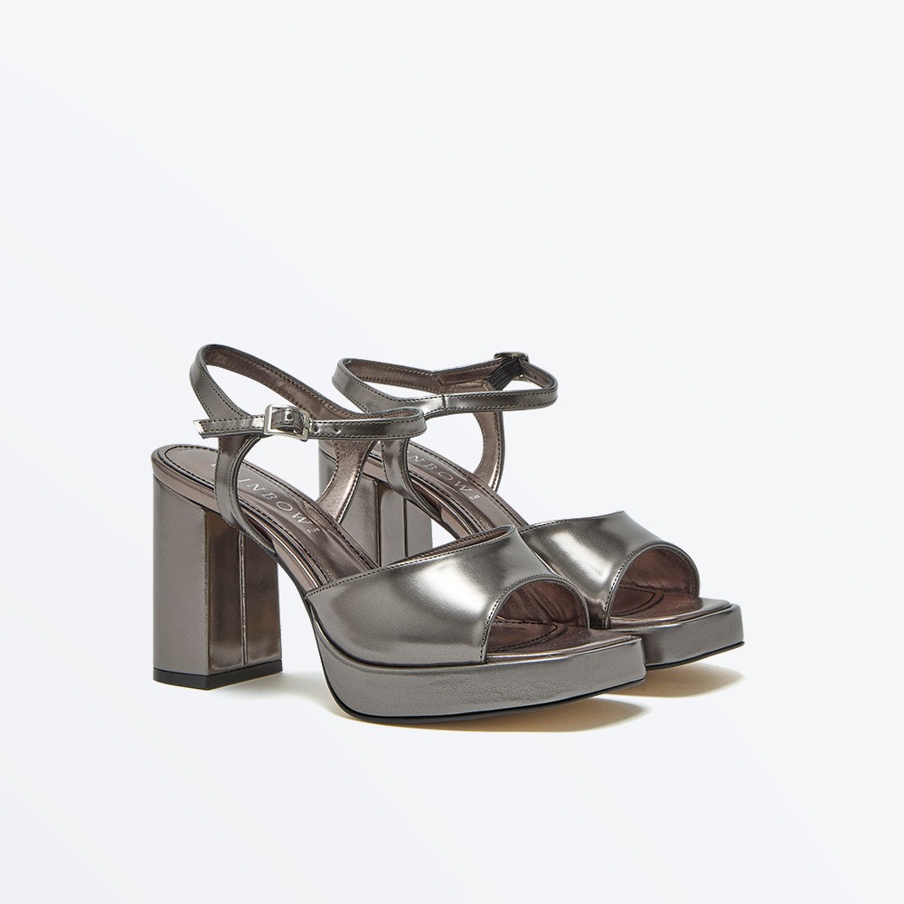 Nora Gun Metal Ailver Metallic Platform Sandal - Front