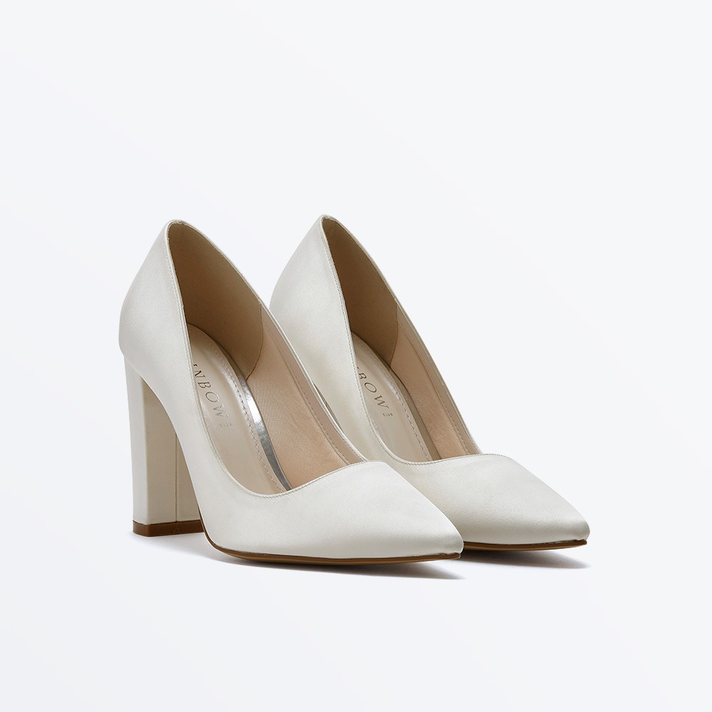 Remi - Ivory Wide Fit Block Heel Wedding Courts - Front
