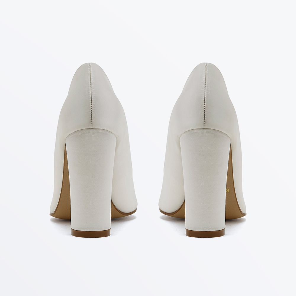 Remi - Ivory Wide Fit Block Heel Wedding Courts - Back