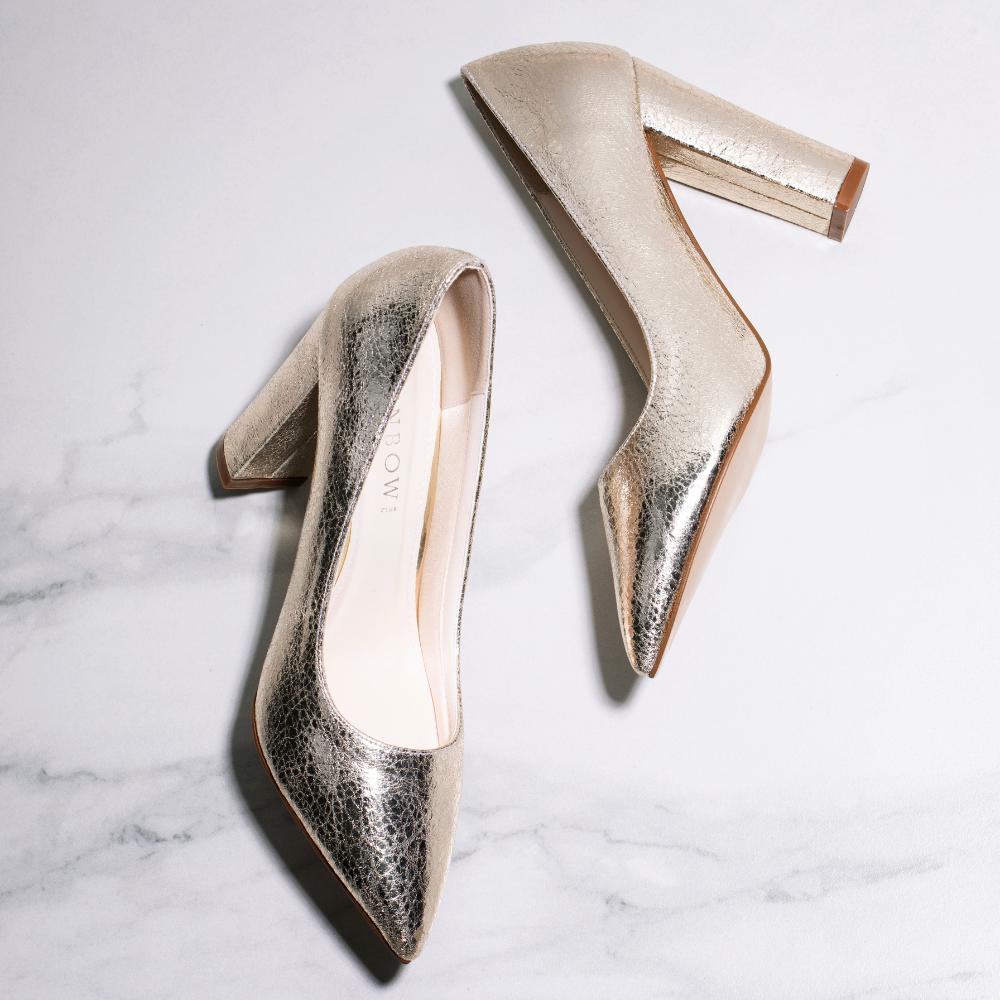 Remi Crackled Gold Block Heel Court Shoes