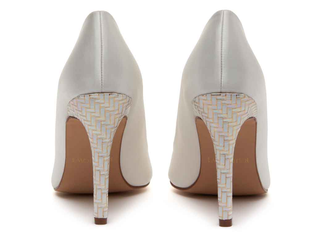 Rochelle - Ivory Satin & Gold Parquet Heel Court Shoes - Back