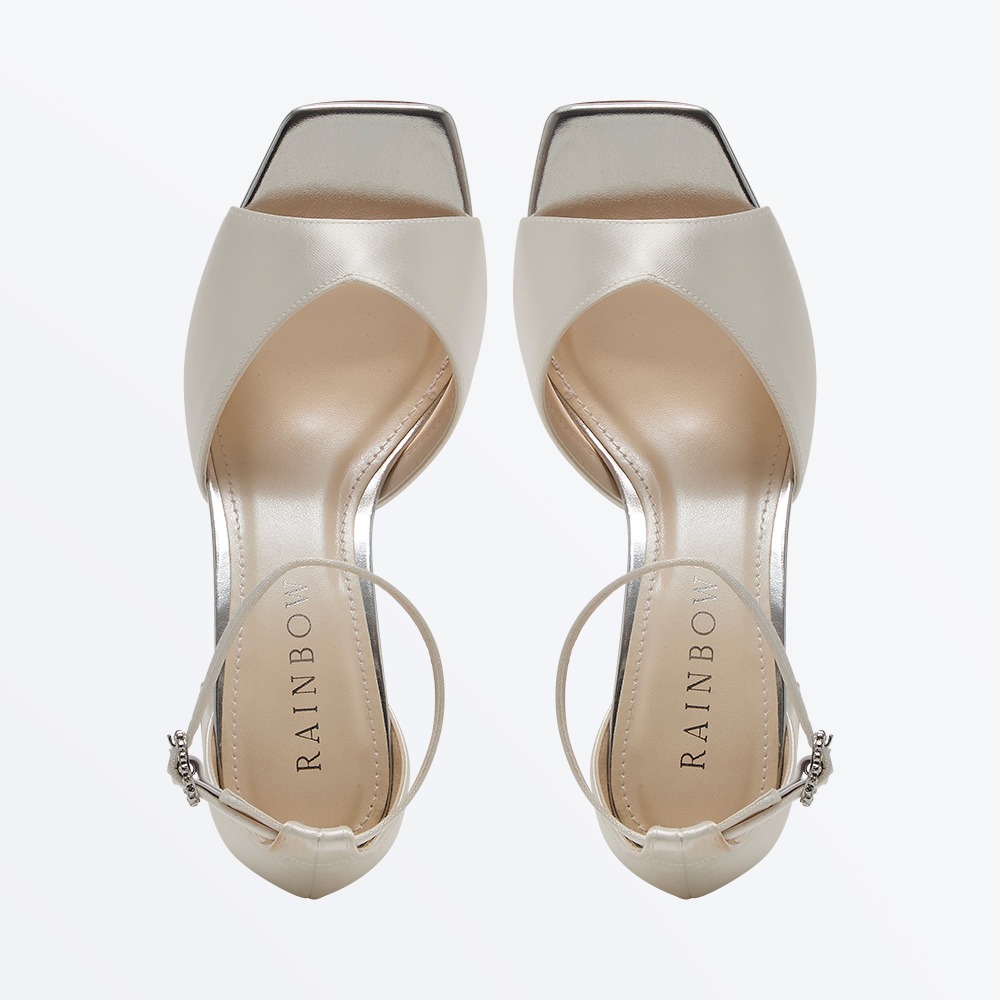 Solange - Ivory Satin Block Heel Wedding Sandals - Overhead View
