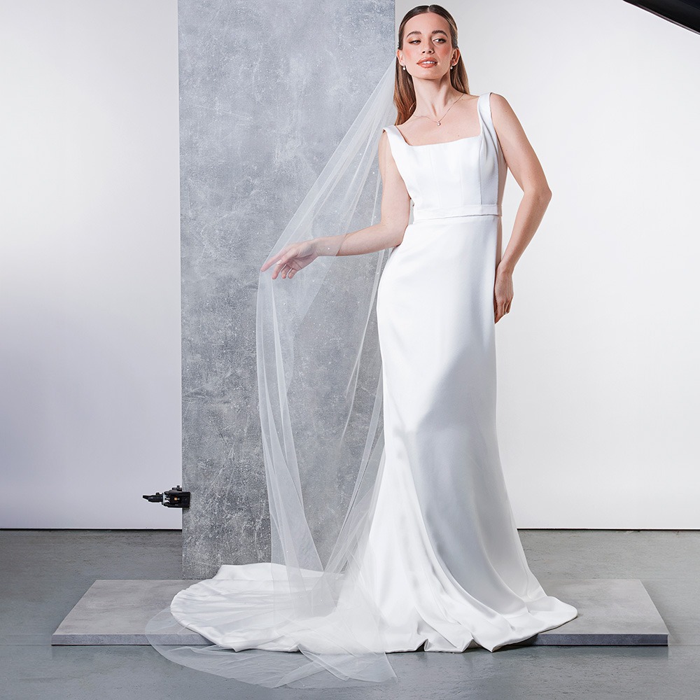 Starfire - Crystal Scattered Raw Edge Long Veil - Length