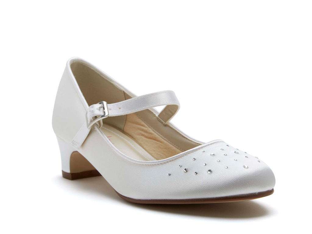 Verity | White Satin Girls Communion Shoes | Rainbow Club